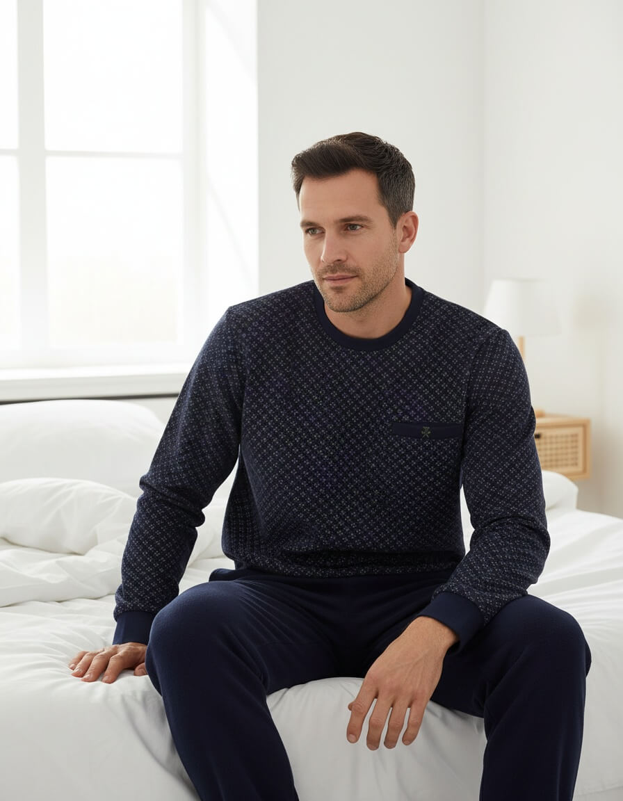 Paul Hopkins Heren Fleece Pyjama - Lange Mouwen - Donker Blauw - achteraanzicht