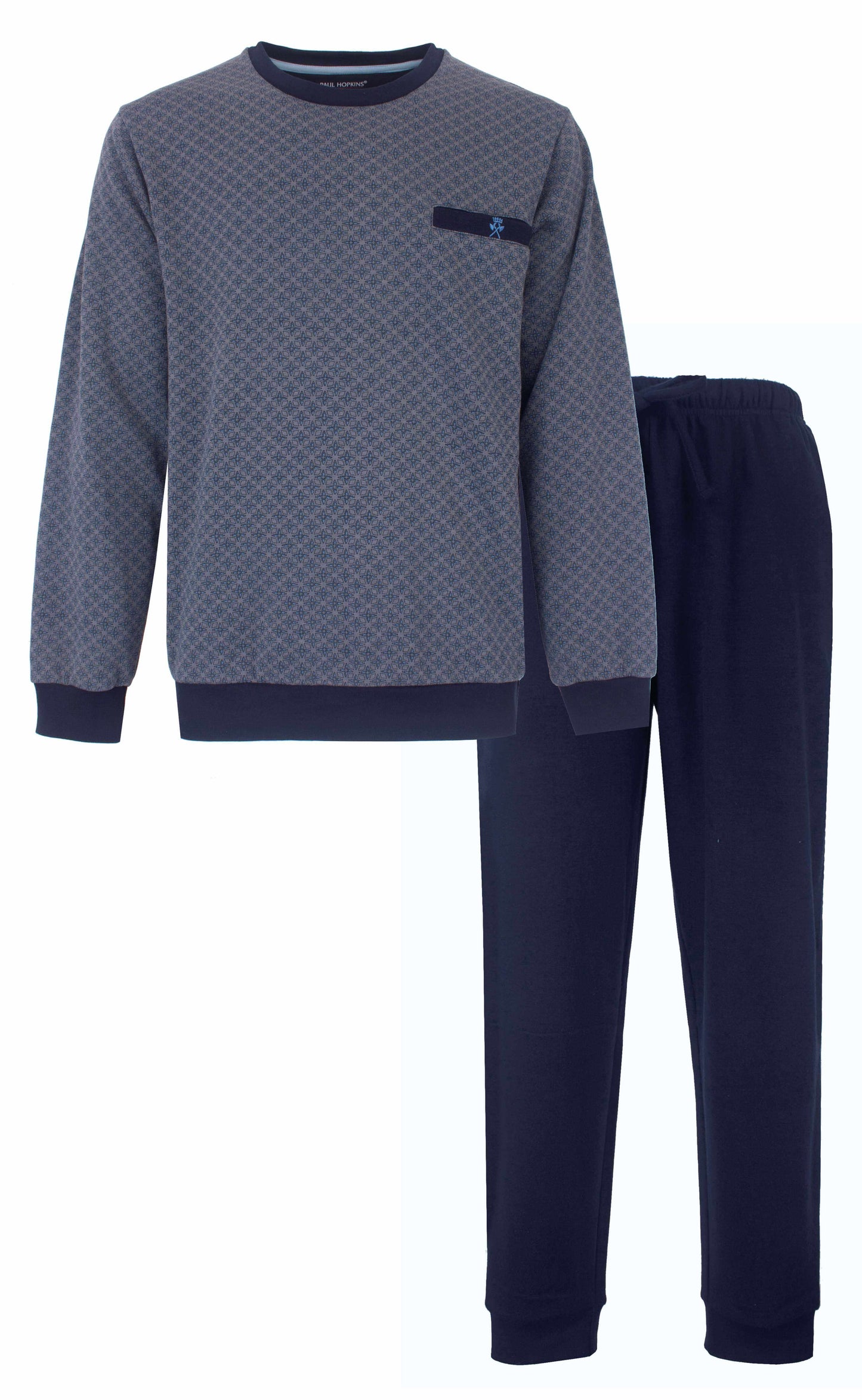 Paul Hopkins Heren Fleece Pyjama - Katoen - Lange Mouwen -  Blauw - vooraanzicht