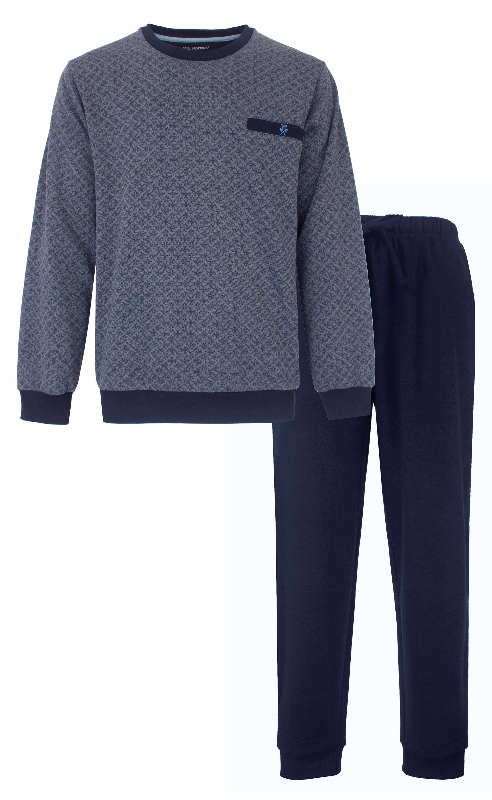 Paul Hopkins Heren Fleece Pyjama - Katoen - Lange Mouwen -  Blauw - vooraanzicht