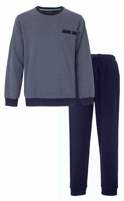 Paul Hopkins Heren Fleece Pyjama - Katoen - Lange Mouwen -  Blauw - vooraanzicht