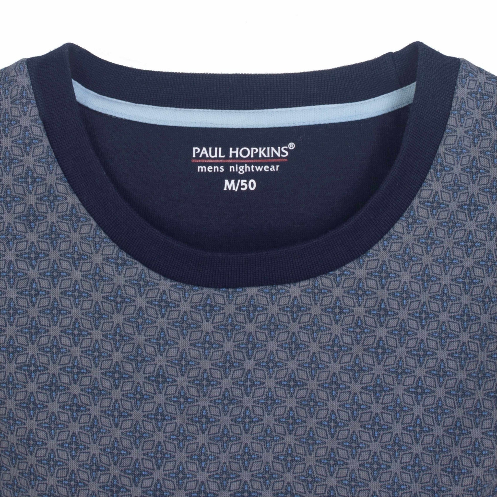 Paul Hopkins Heren Fleece Pyjama - Katoen - Lange Mouwen -  Blauw - detail