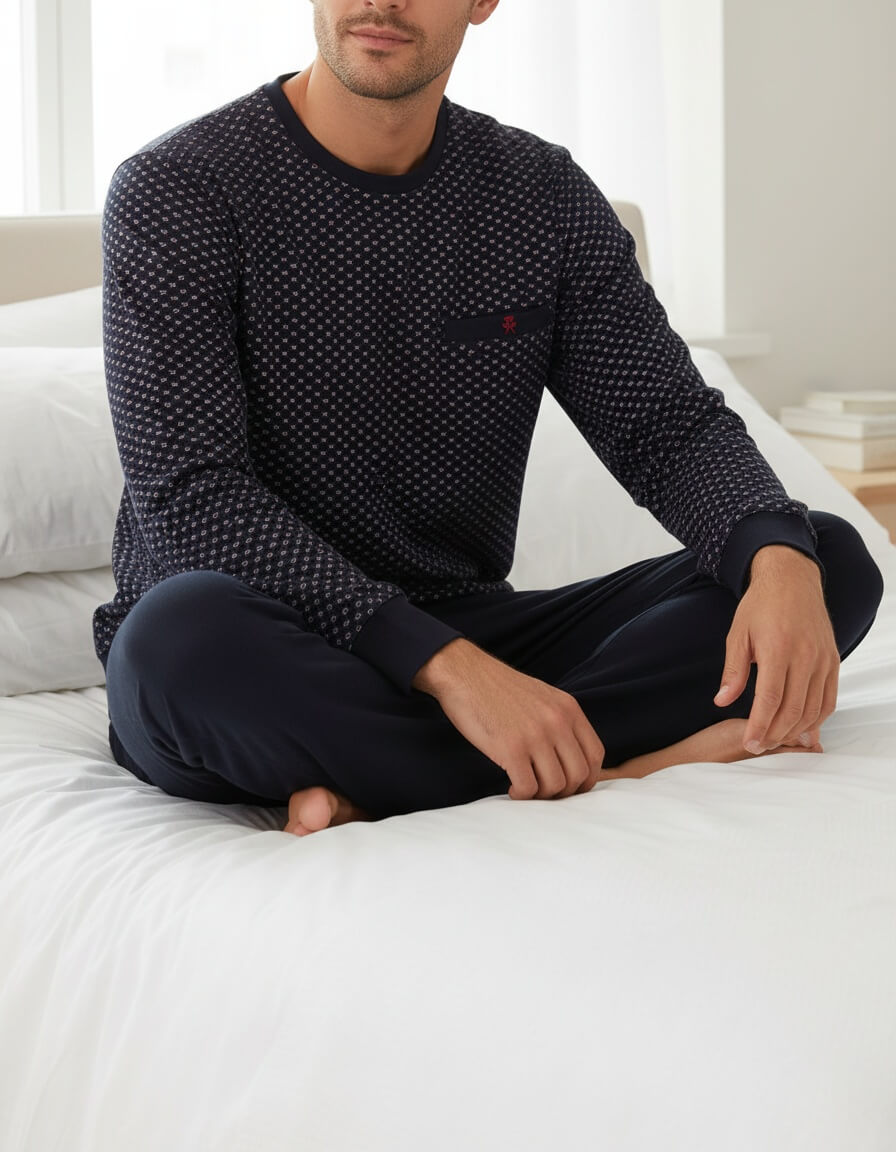 Paul Hopkins Heren Pyjama - Lange Mouwen - Donker Blauw - achteraanzicht