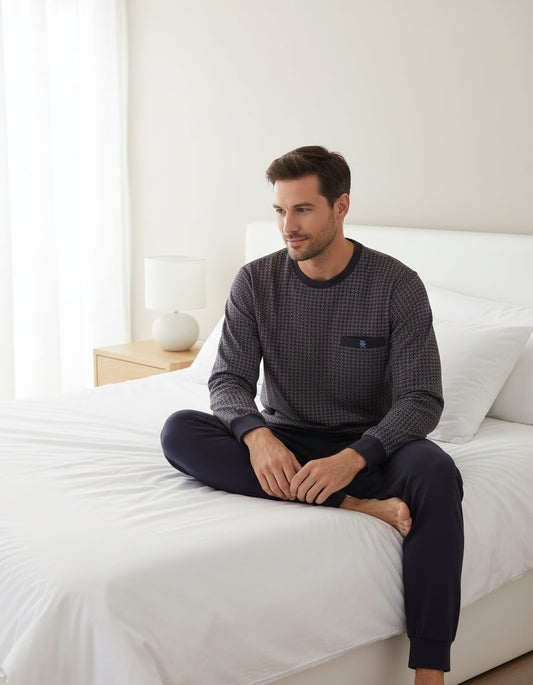 Paul Hopkins Heren Pyjama - Katoen - Lange Mouwen - Grijs - achteraanzicht