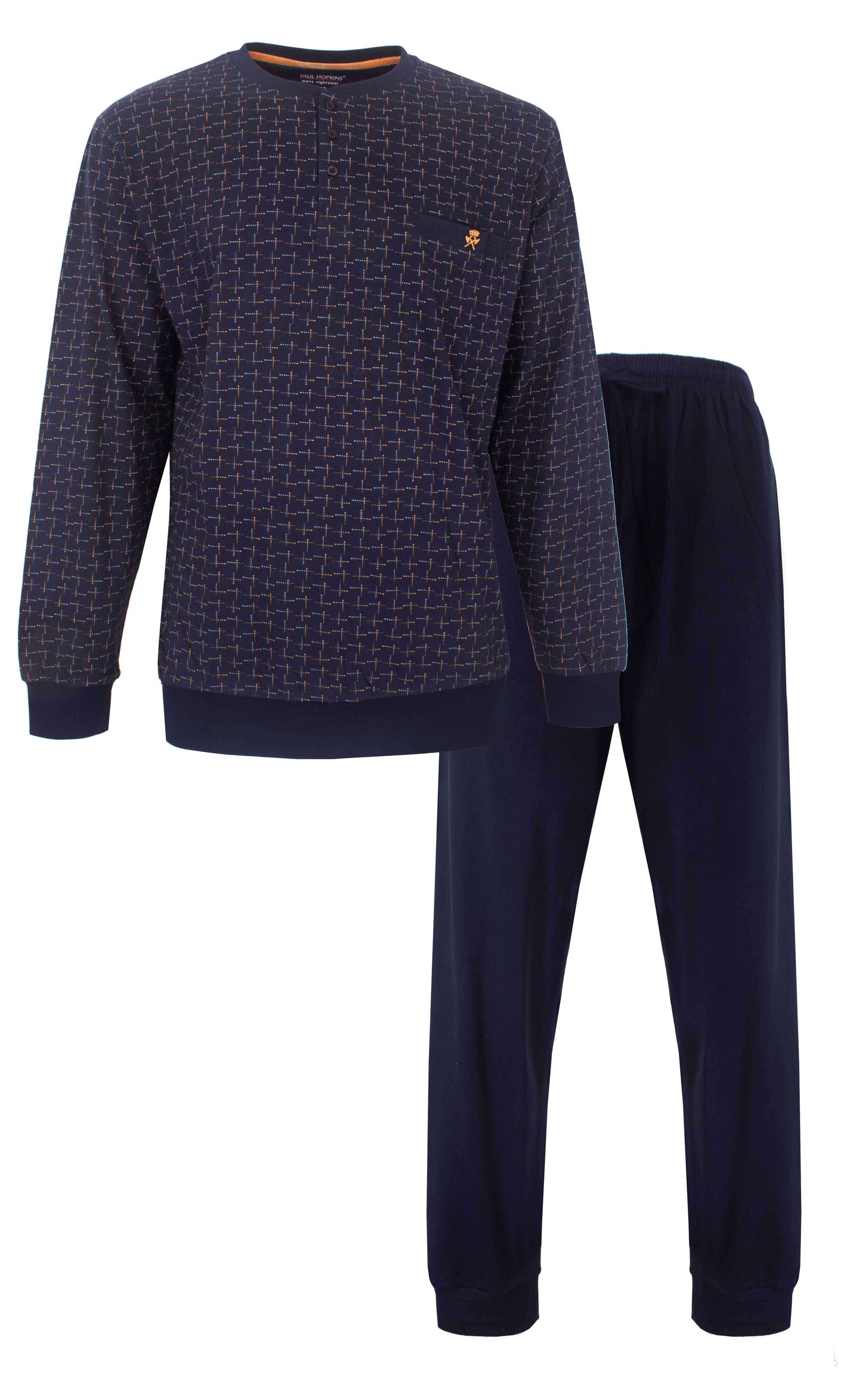 Paul Hopkins Heren Pyjama - Lange Mouwen- Geprint dessin- Donker Blauw. - vooraanzicht