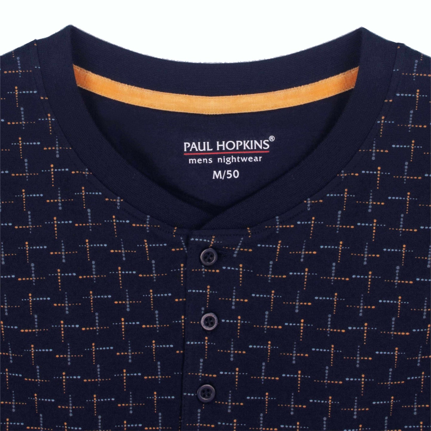 Paul Hopkins Heren Pyjama - Lange Mouwen- Geprint dessin- Donker Blauw. - detail