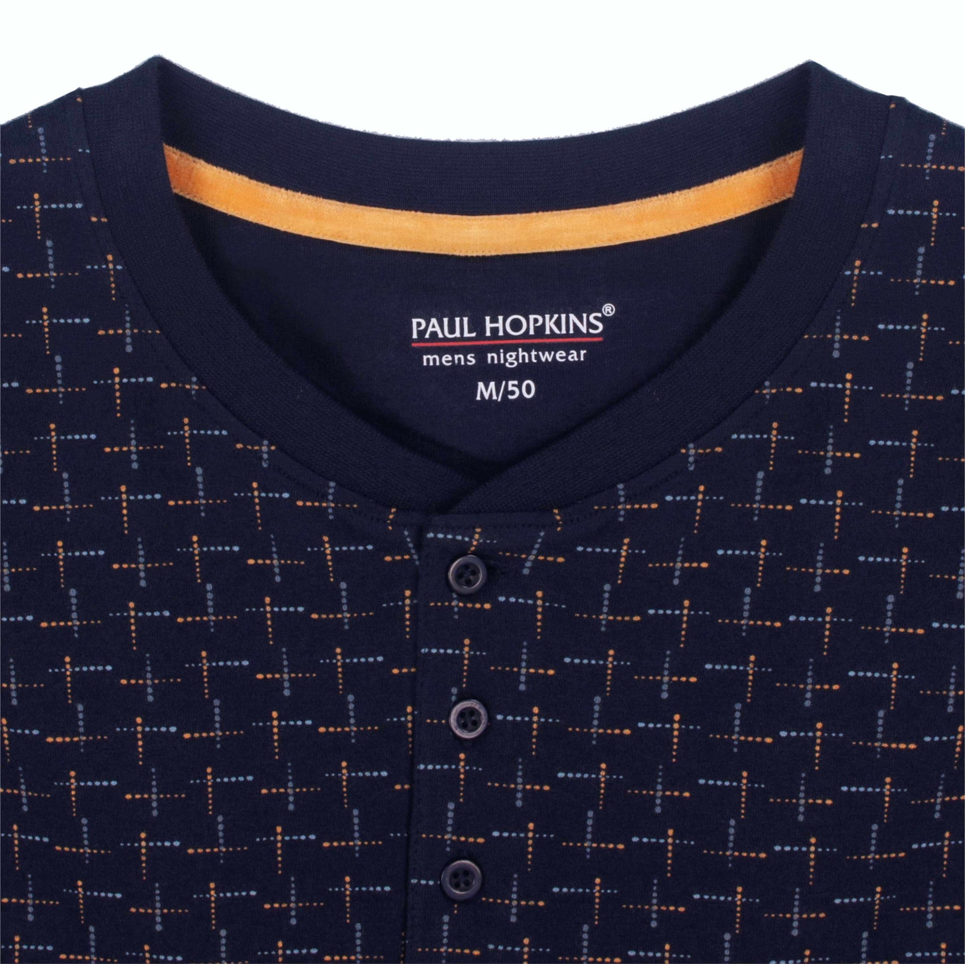 Paul Hopkins Heren Pyjama - Lange Mouwen- Geprint dessin- Donker Blauw. - detail