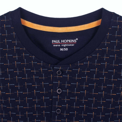 Paul Hopkins Heren Pyjama - Lange Mouwen- Geprint dessin- Donker Blauw. - detail