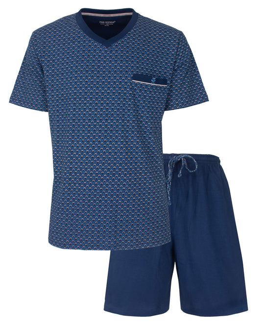  Paul Hopkins Heren Shortama - Korte Mouwen -  V-hals - Blauw - vooraanzicht