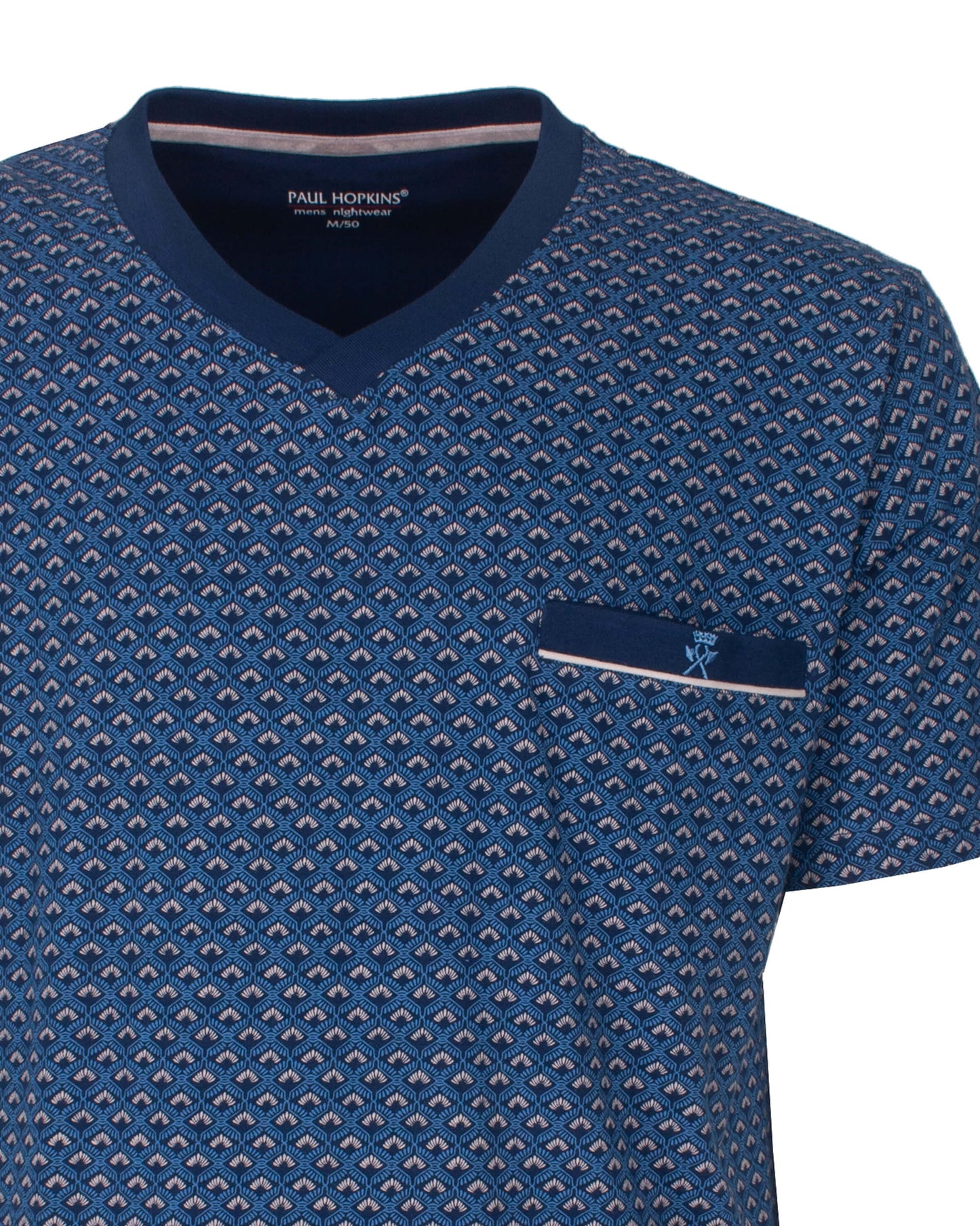  Paul Hopkins Heren Shortama - Korte Mouwen -  V-hals - Blauw - detail