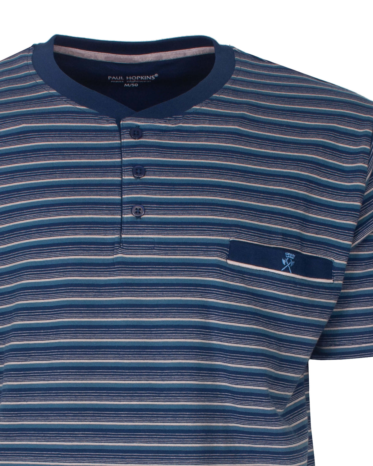 Paul Hopkins Heren Shortama - Gestreept -  Polosluiting - Blauw - detail