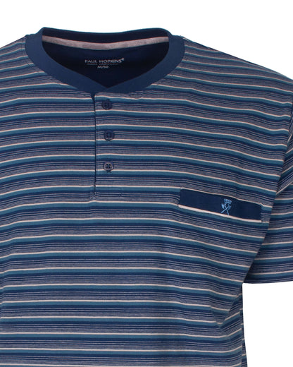 Paul Hopkins Heren Shortama - Gestreept -  Polosluiting - Blauw - detail
