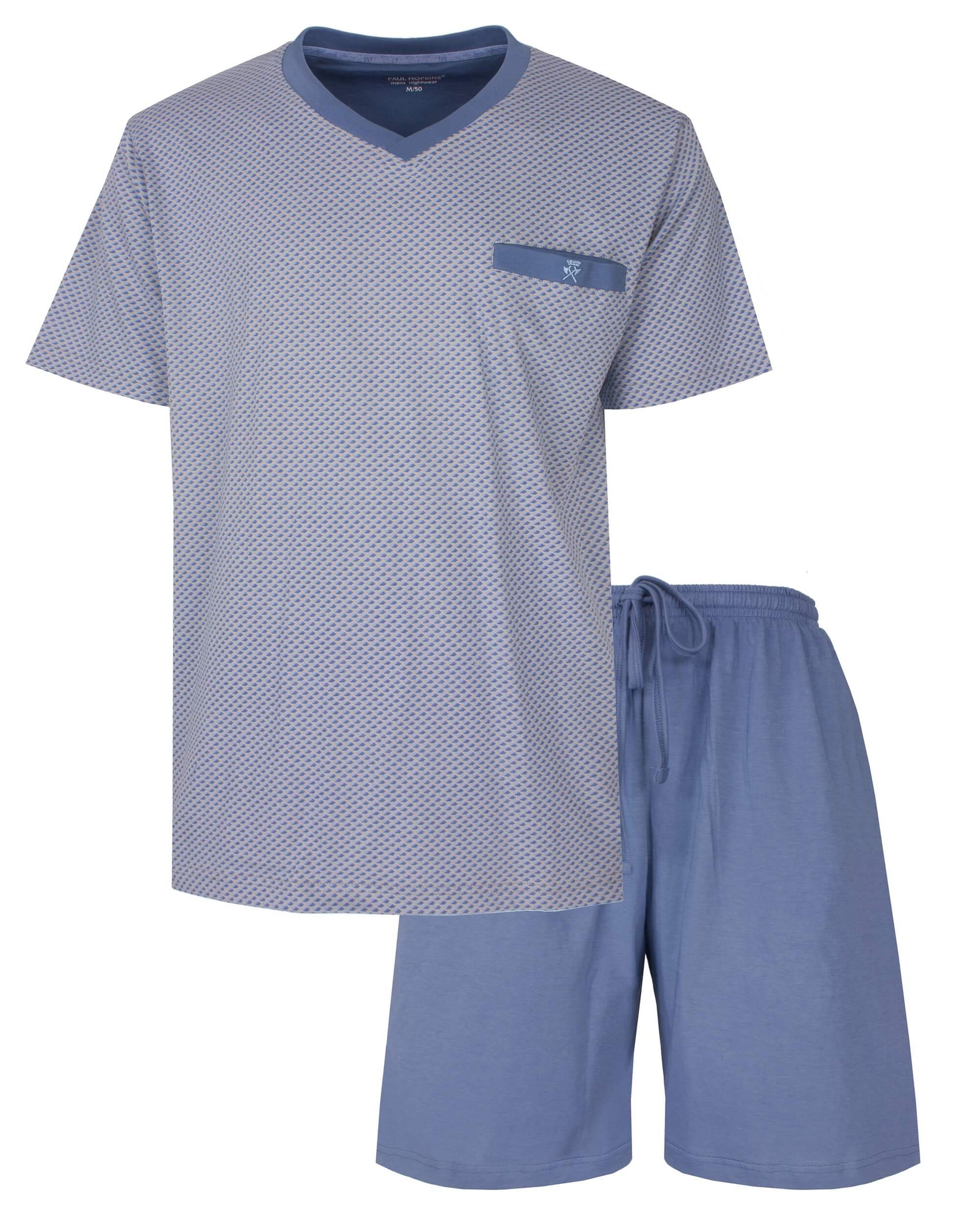 Paul Hopkins Heren Shortama -  V-hals - Korte Mouwen - Licht Blauw - vooraanzicht