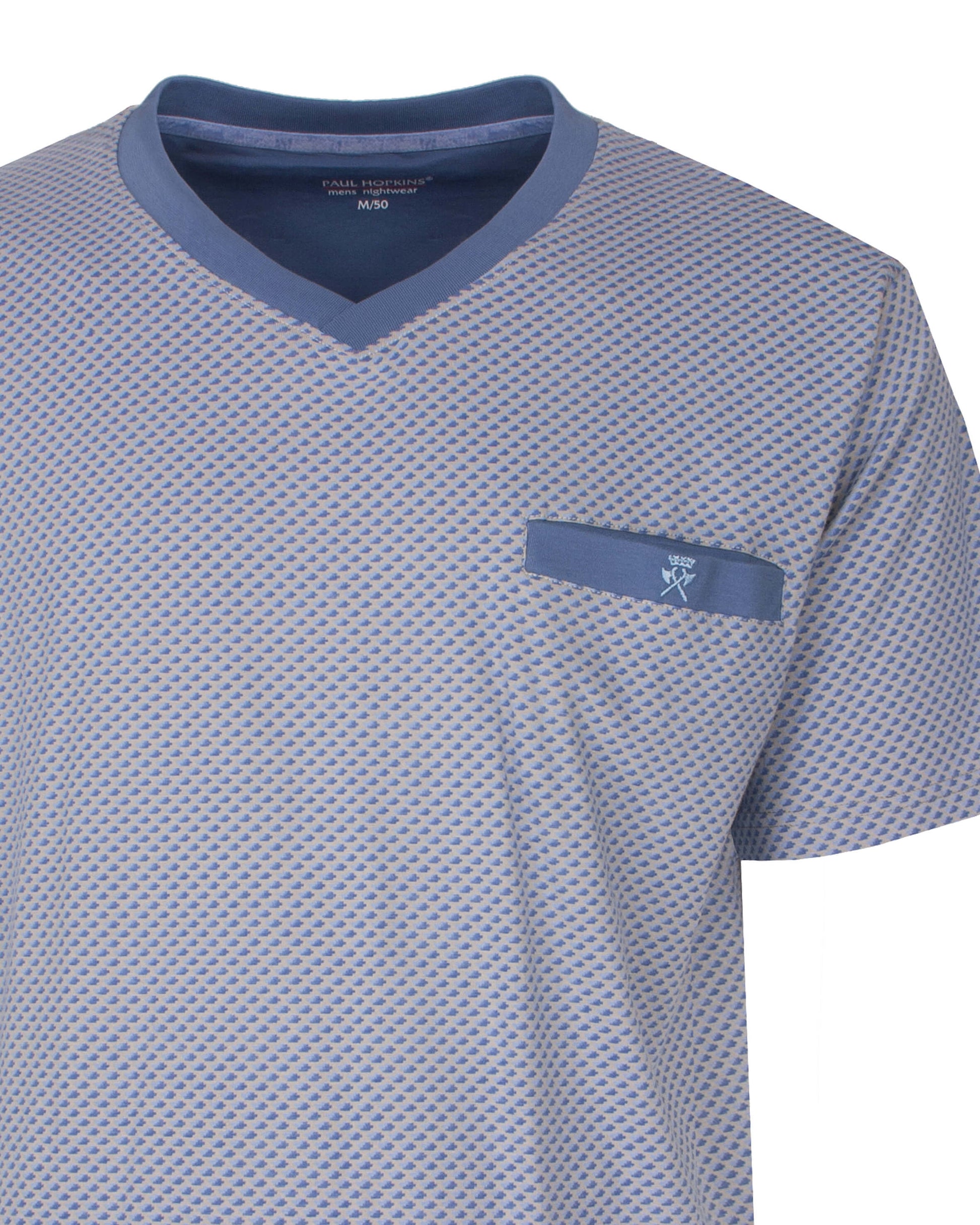 Paul Hopkins Heren Shortama -  V-hals - Korte Mouwen - Licht Blauw - detail