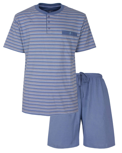 Paul Hopkins Heren Shortama - Gestreept - Polosluiting - Licht Blauw