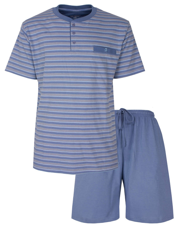 Paul Hopkins Heren Shortama - Gestreept - Polosluiting - Licht Blauw