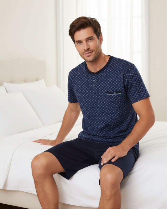 Paul Hopkins Heren Shortama -  Polosluiting - Donker Blauw - achteraanzicht