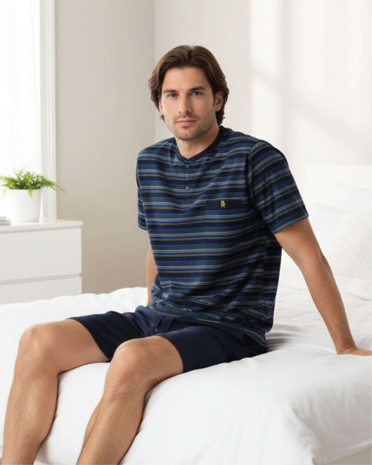 Paul Hopkins Heren Shortama-Gestreept - Polosluiting - Donker Blauw - achteraanzicht