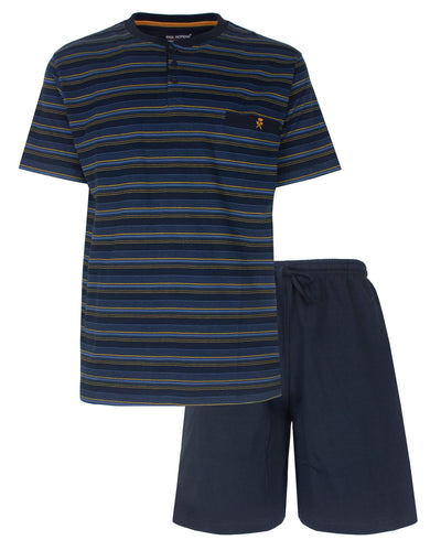 Paul Hopkins Heren Shortama - Gestreept - Polosluiting - Donker Blauw