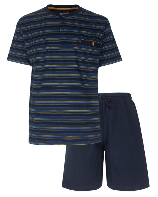 Paul Hopkins Heren Shortama-Gestreept - Polosluiting - Donker Blauw - vooraanzicht