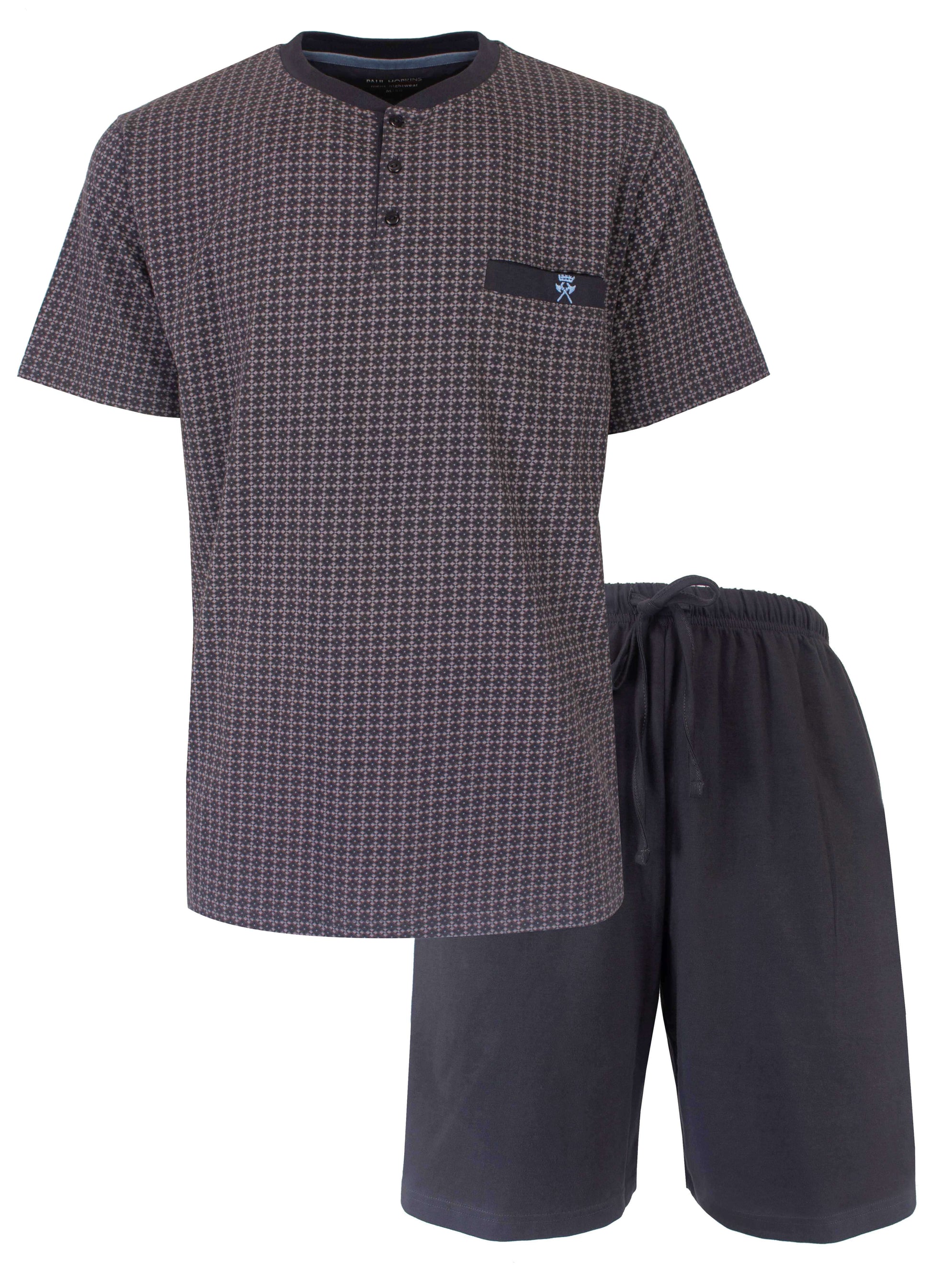 Paul Hopkins Heren Shortama - Katoen - Korte Mouwen - Ronde Hals met ribboord - Grijs  - vooraanzicht