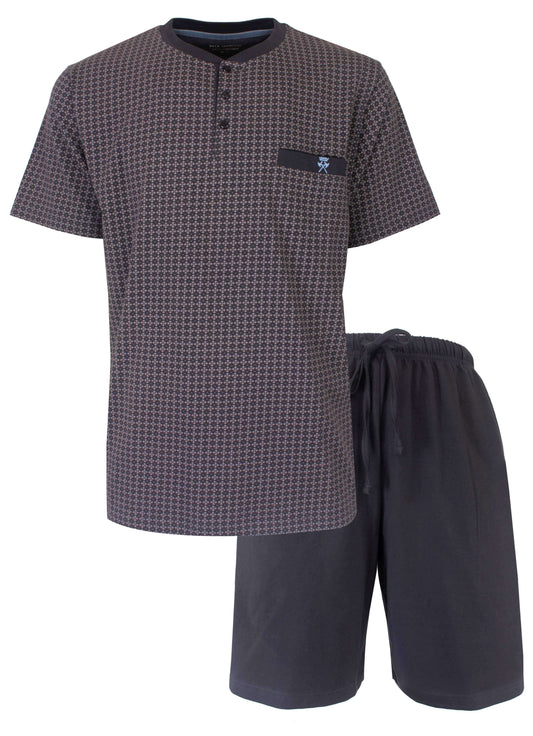 Paul Hopkins Heren Shortama - Katoen - Korte Mouwen - Ronde Hals met ribboord - Grijs  - vooraanzicht