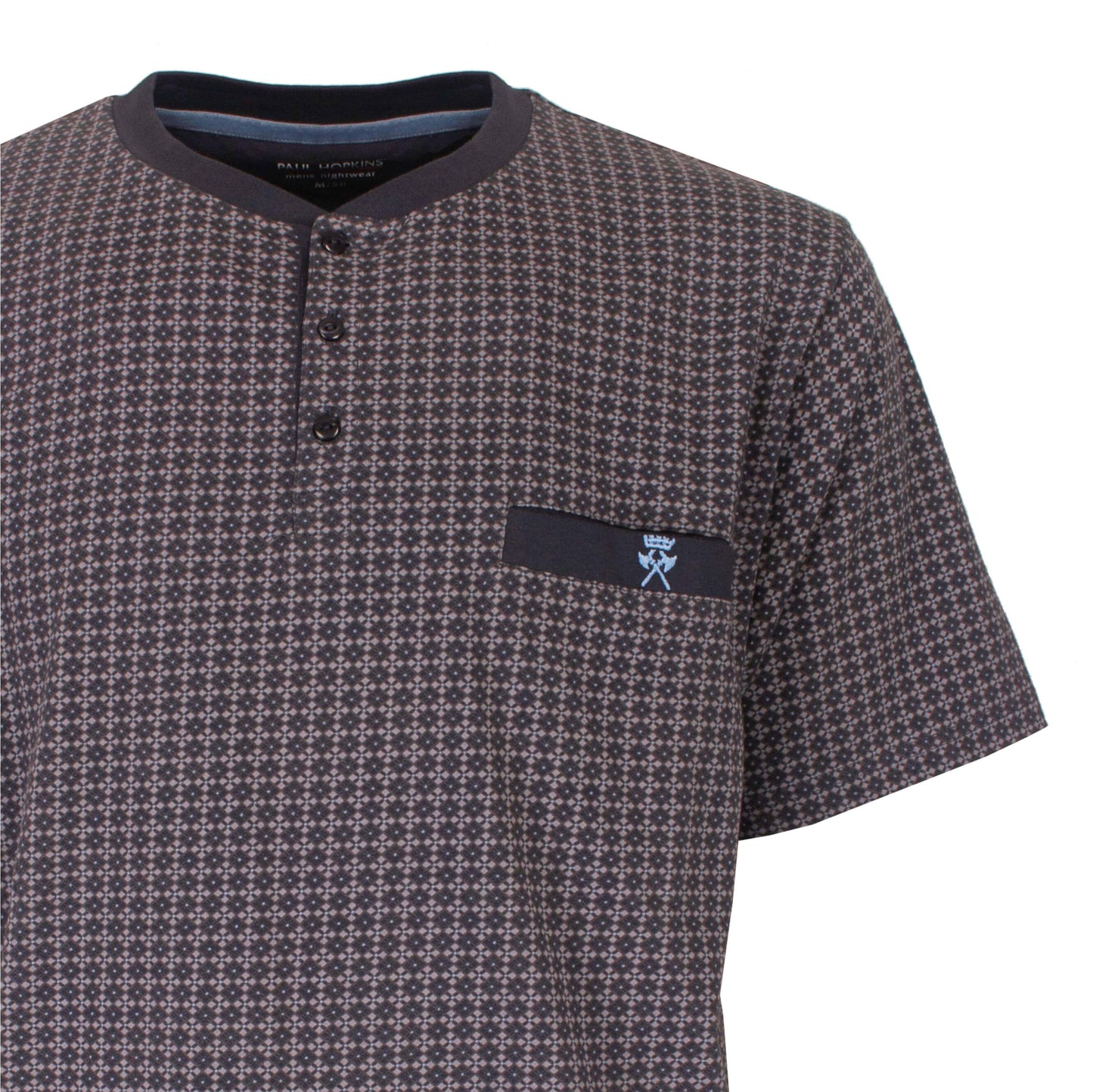 Paul Hopkins Heren Shortama - Katoen - Korte Mouwen - Ronde Hals met ribboord - Grijs  - detail