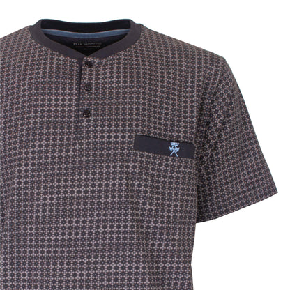 Paul Hopkins Heren Shortama - Katoen - Korte Mouwen - Ronde Hals met ribboord - Grijs  - detail