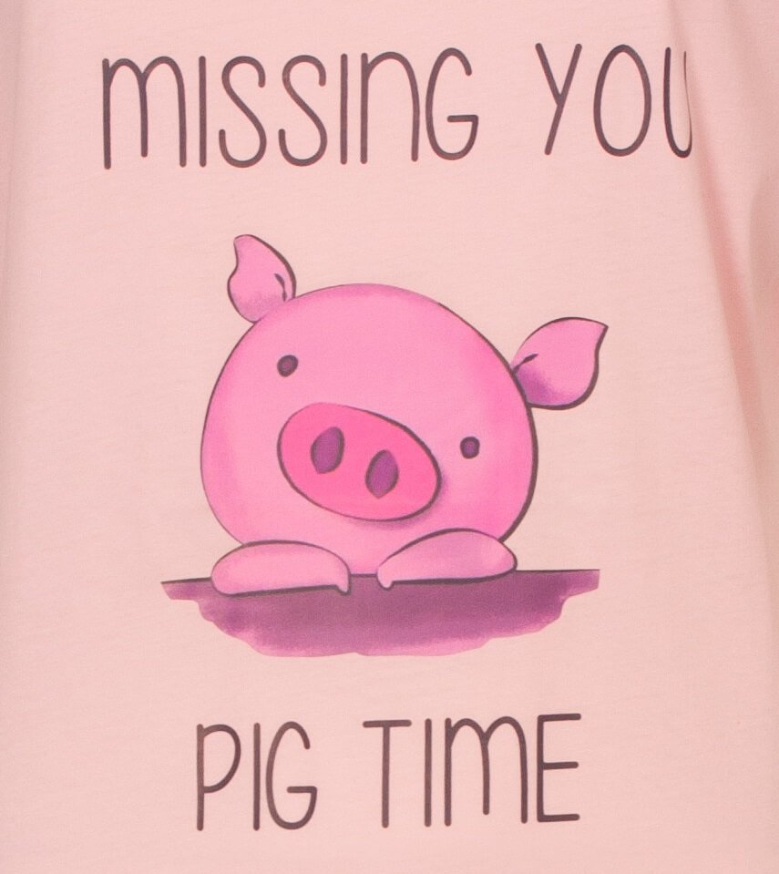 Roze katoenen bigshirt met schattige varkentekening en tekst 'Missing you pig time'