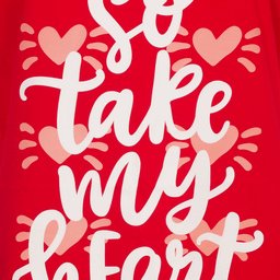 Rode achtergrond met witte tekst 'So take my heart' en hartjes decoraties in een handgeschreven stijl
