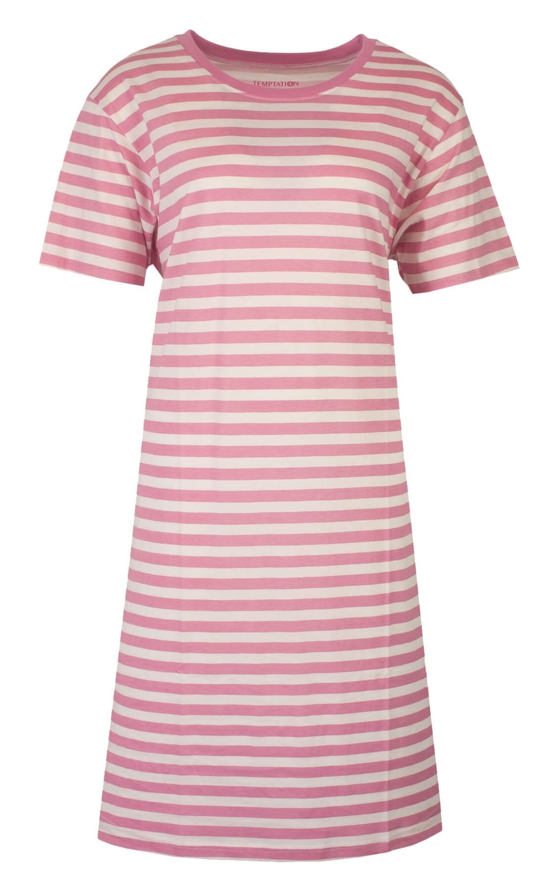 Roze en wit gestreept nachthemd met korte mouwen, T-shirt stijl, merk Temptation.
