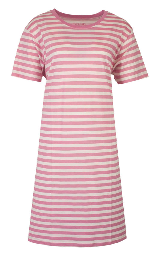 Roze en wit gestreept nachthemd met korte mouwen, T-shirt stijl, merk Temptation.