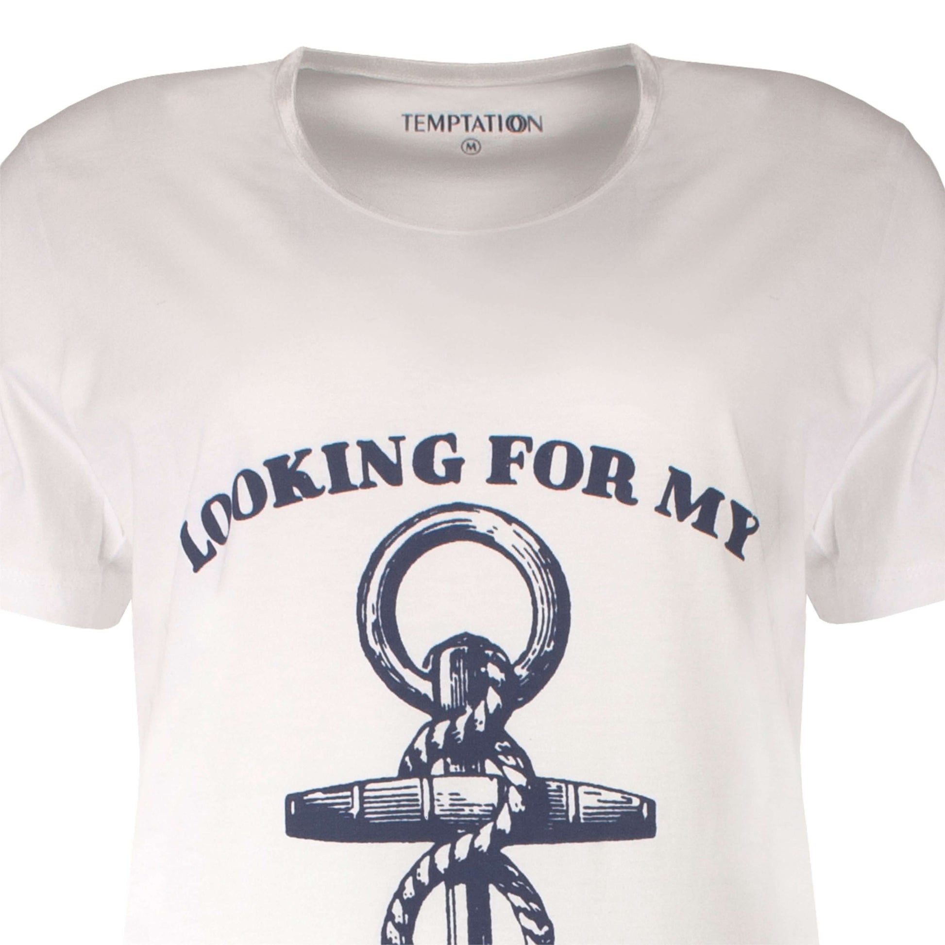 Wit nachthemd met korte mouwen en ronde hals, bedrukt met een anker en de tekst 'Looking for my captain'