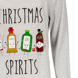 Grijs nachthemd met lange mouwen en grappige kerstprint van verschillende dranflessen met gezichtjes