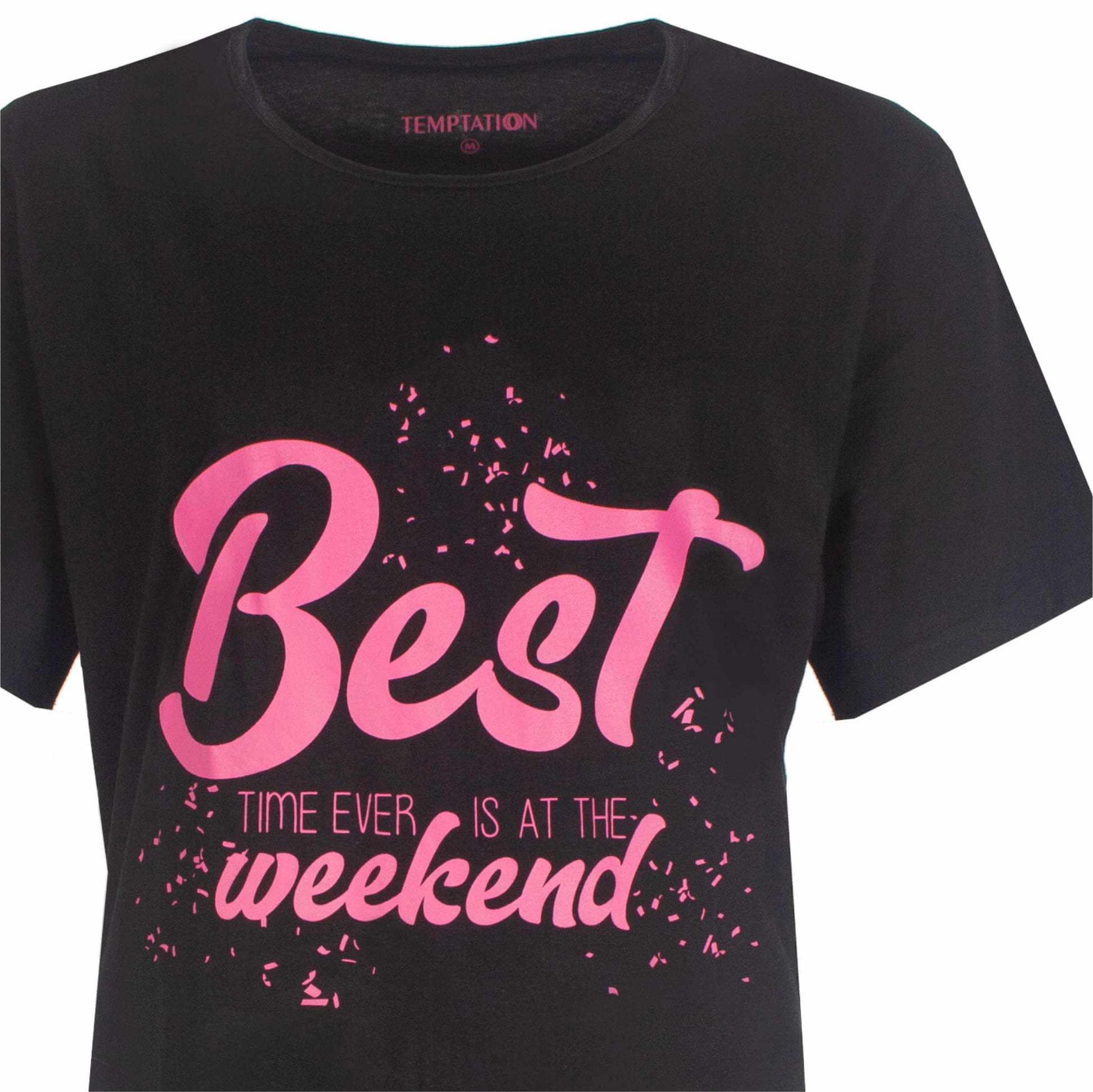 Temptation Dames Nachthemd - Big Shirt - Korte Mouw - Zwart - detail