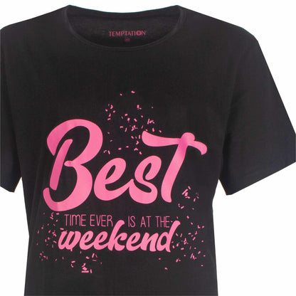 Temptation Dames Nachthemd - Big Shirt - Korte Mouw - Zwart - detail