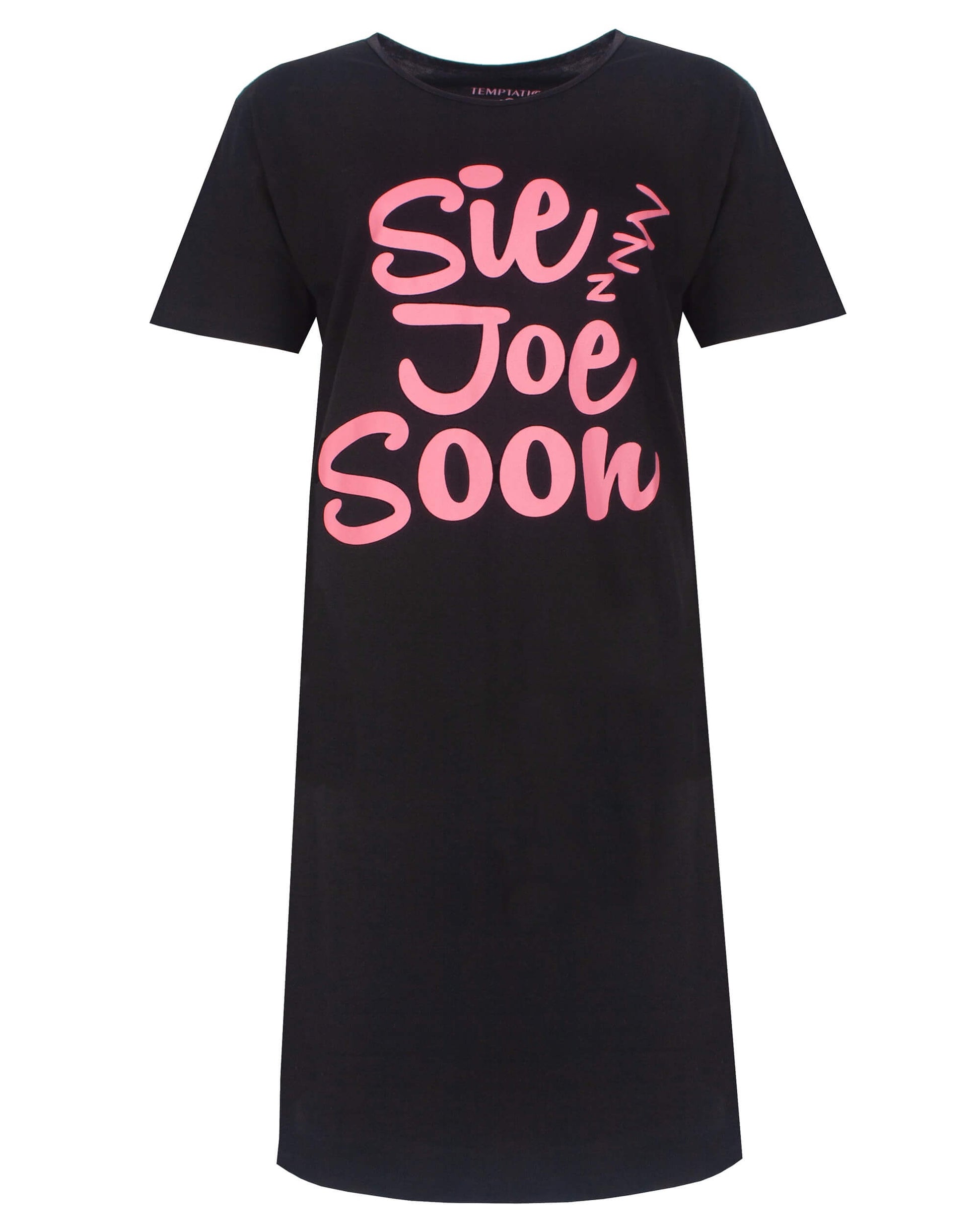 Temptation Dames Big Shirt - Korte Mouwen -  Zwart - vooraanzicht