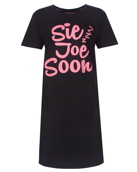 Temptation Dames Big Shirt - Korte Mouwen -  Zwart - vooraanzicht
