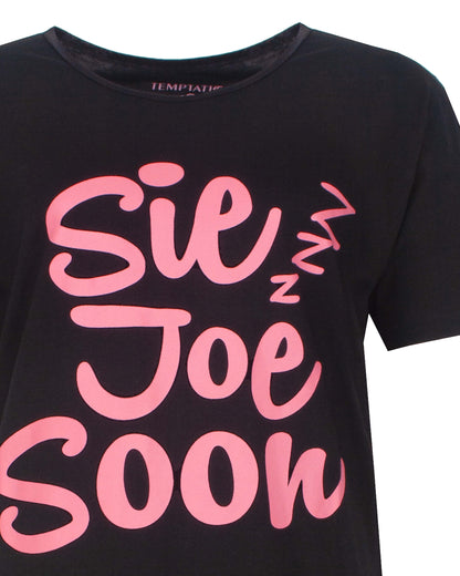Temptation Dames Big Shirt - Korte Mouwen -  Zwart - detail