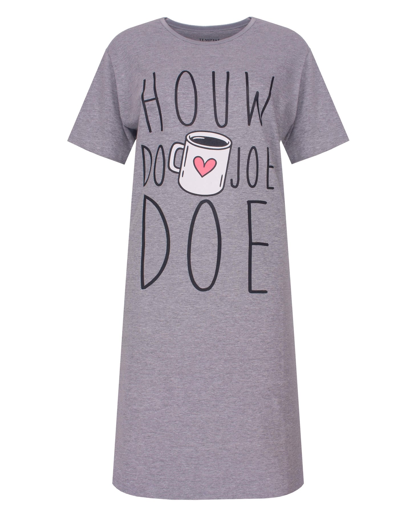 Temptation Dames Big Shirt - korte Mouwen - Grijs Melange - vooraanzicht