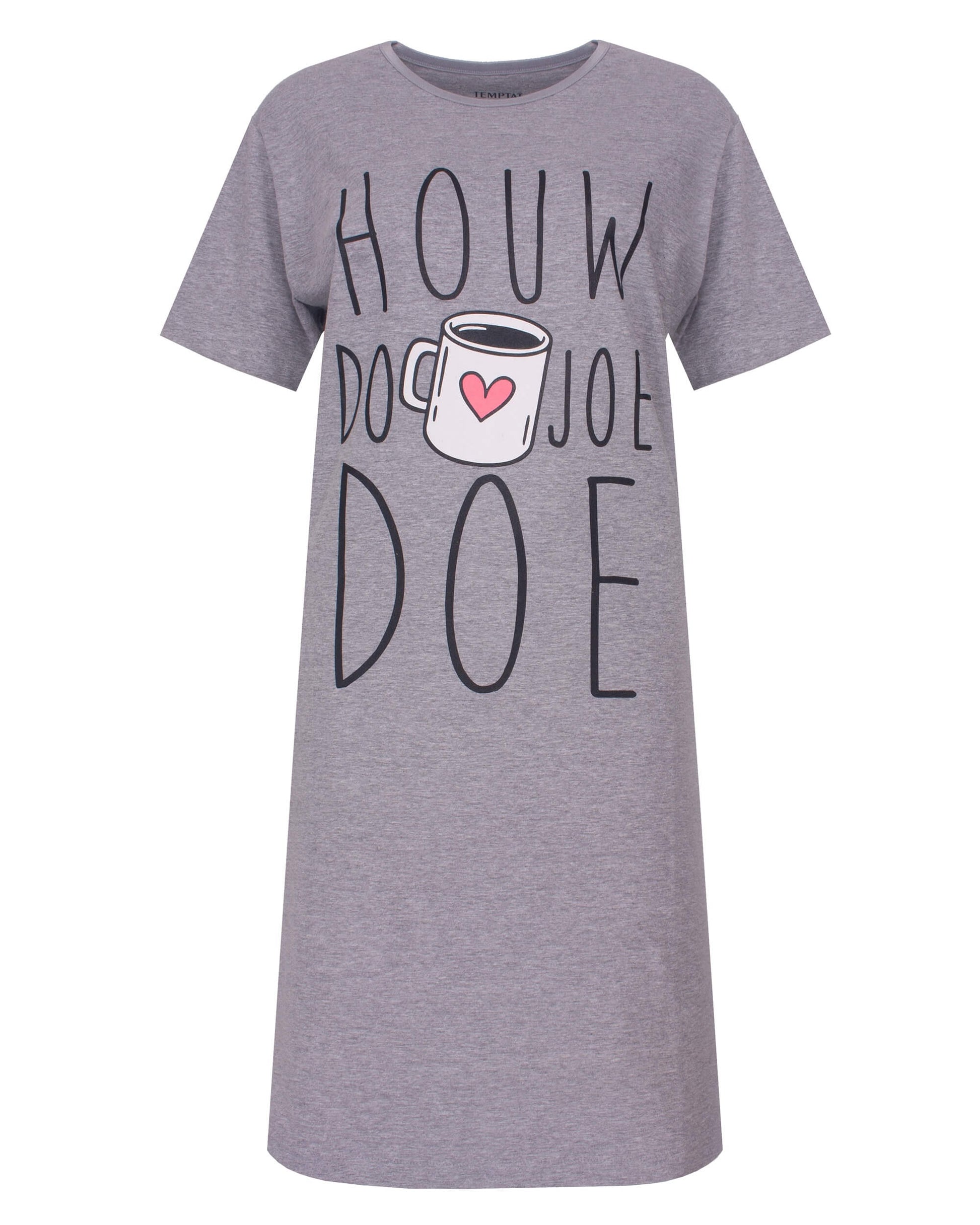 Temptation Dames Big Shirt - korte Mouwen - Grijs Melange - vooraanzicht