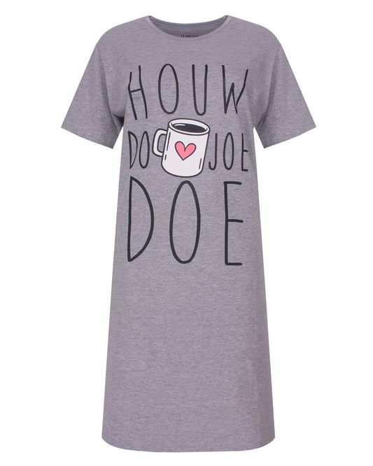 Temptation Dames Big Shirt - korte Mouwen - Grijs Melange - vooraanzicht