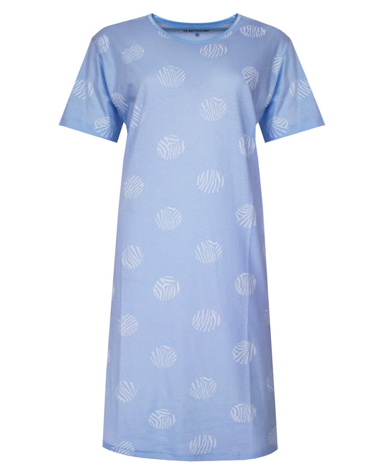 Temptation Dames Big Shirt - Korte Mouwen -  Blauw - vooraanzicht
