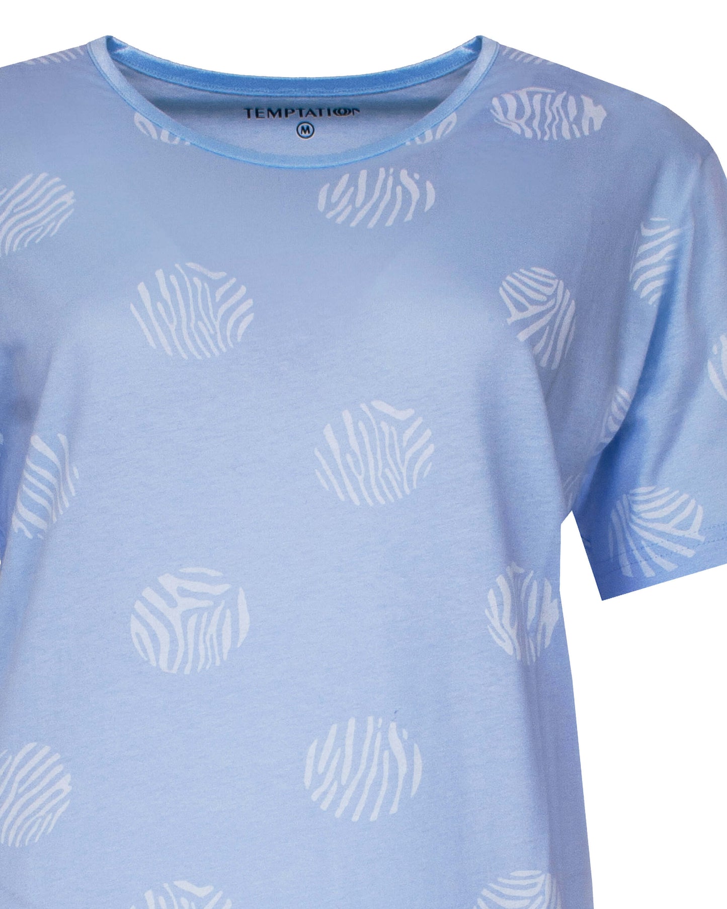 Temptation Dames Big Shirt - Korte Mouwen -  Blauw - detail