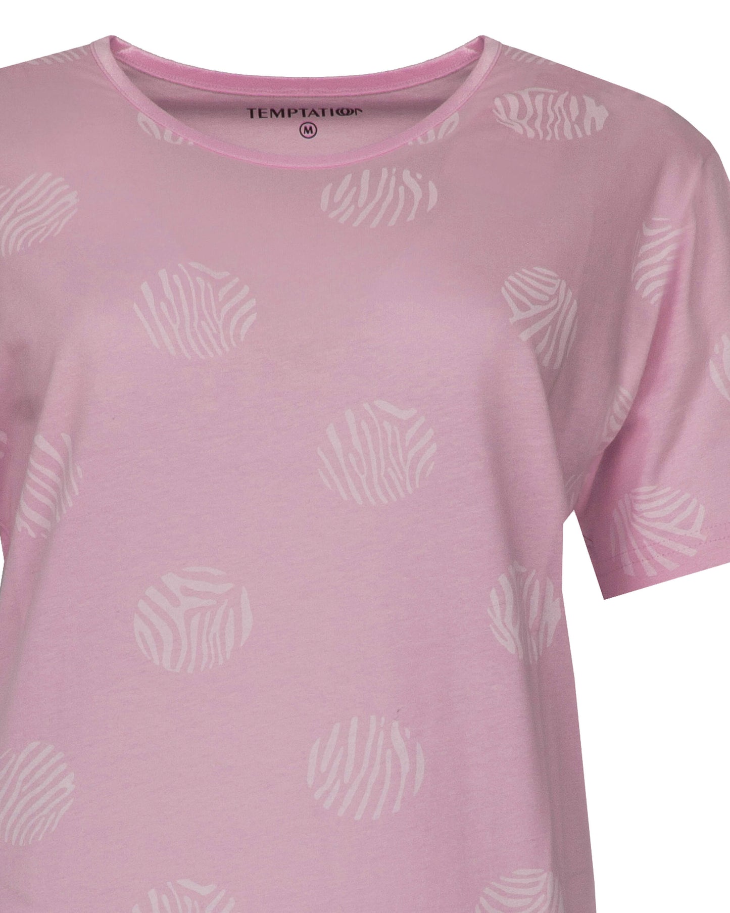 Temptation Dames Big Shirt - Korte Mouwen - Roze - detail