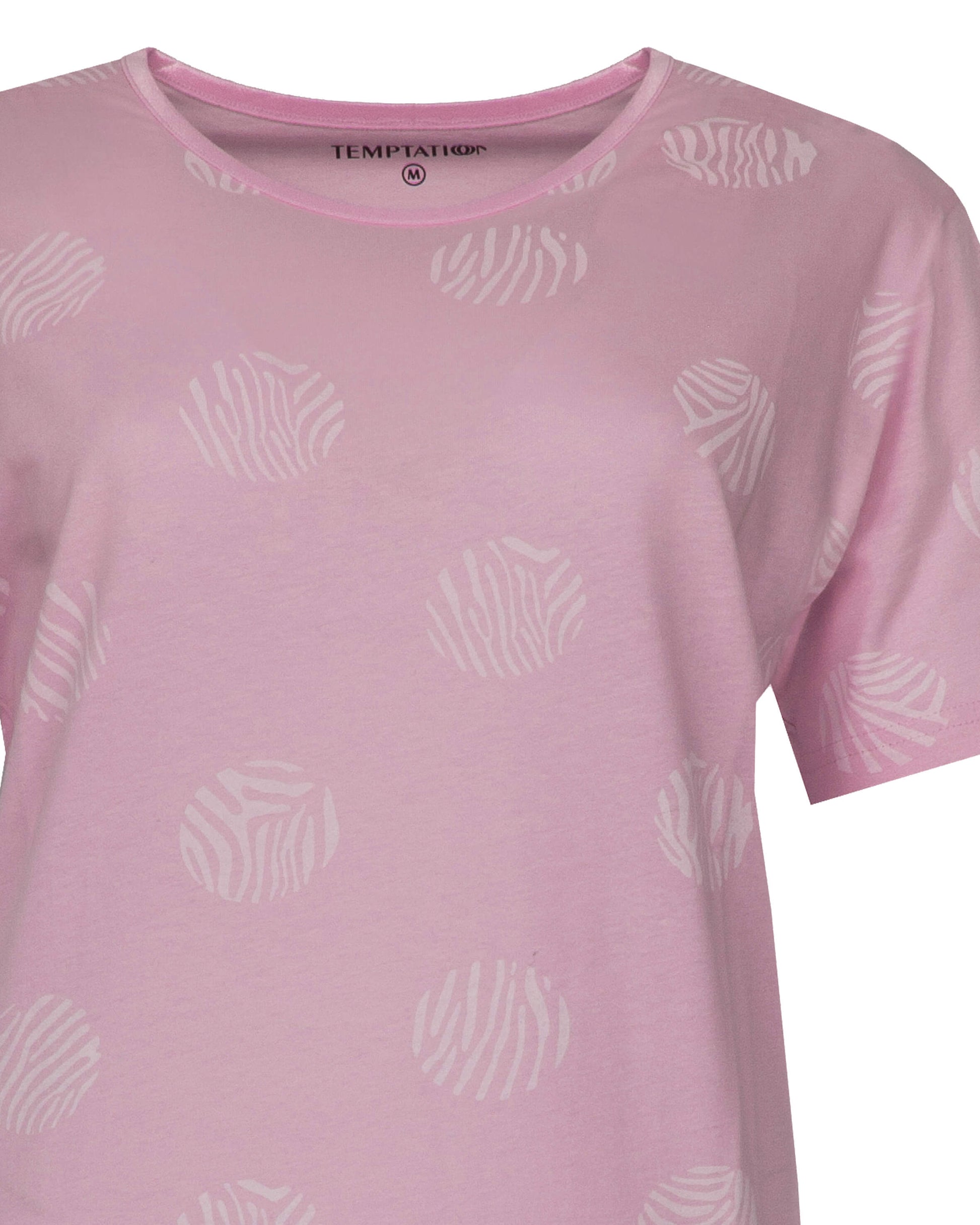 Temptation Dames Big Shirt - Korte Mouwen - Roze - detail