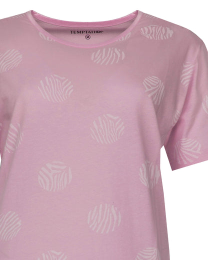 Temptation Dames Big Shirt - Korte Mouwen - Roze - detail