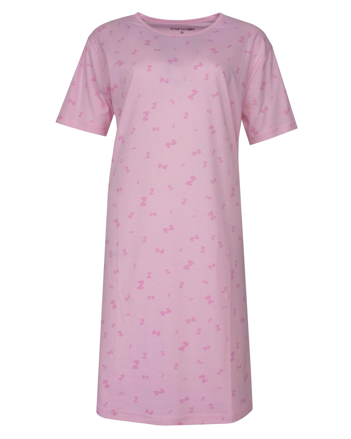 Temptation Dames Big Shirt - Korte Mouwen - Rond Hals - Roze - vooraanzicht