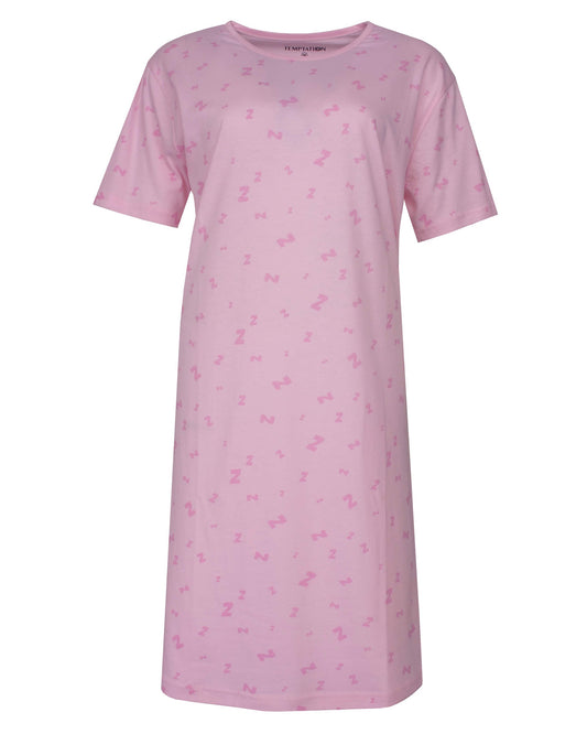 Temptation Dames Big Shirt - Korte Mouwen - Rond Hals - Roze - vooraanzicht