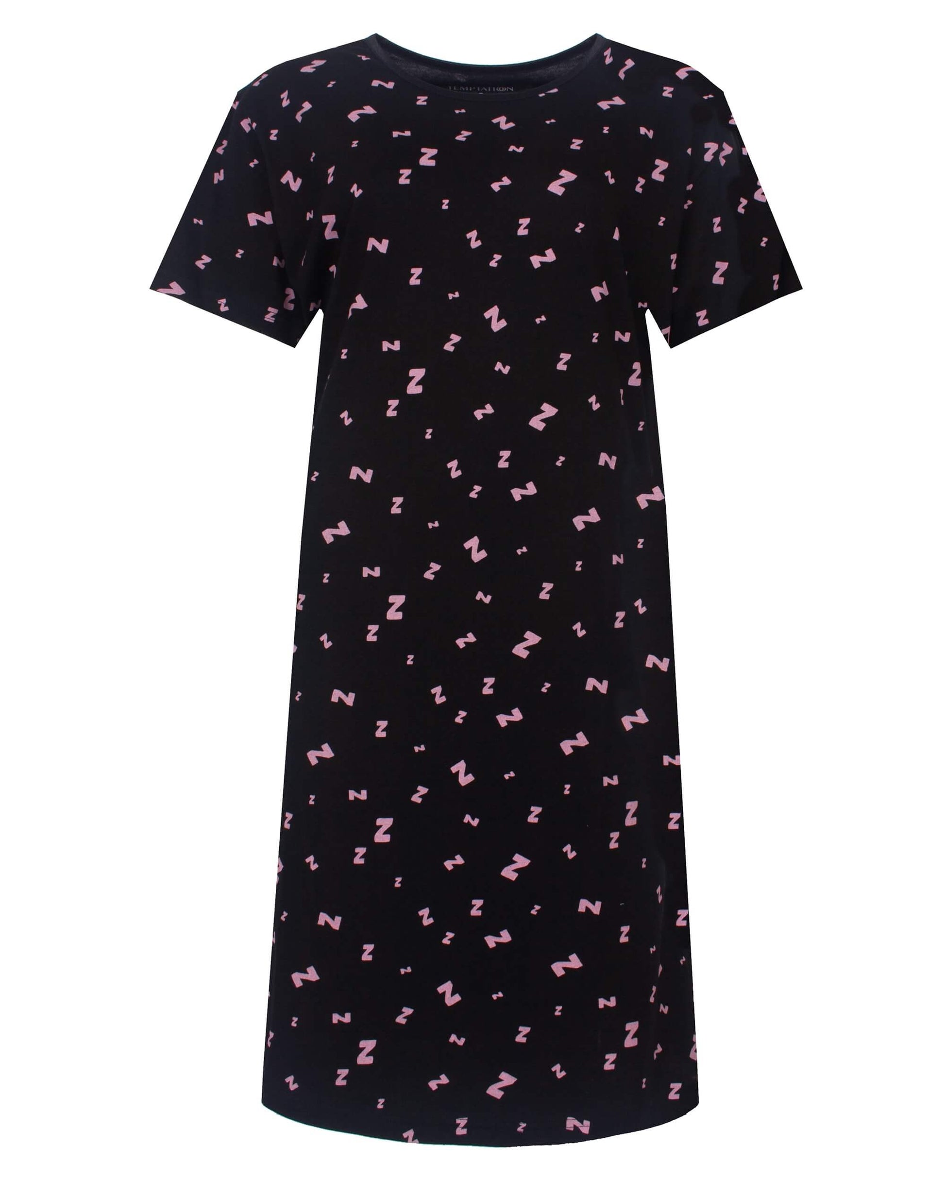 Temptation Dames Big Shirt - Korte Mouwen - Zwart - vooraanzicht