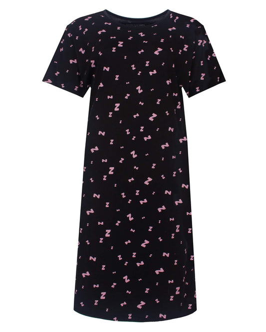Temptation Dames Big Shirt - Korte Mouwen - Zwart - vooraanzicht